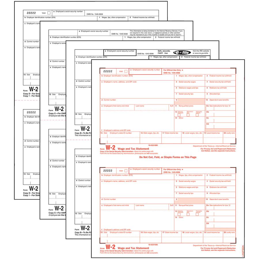 TOPS Laser W-2 Forms Kits - 4 PartCarbonless Copy - 5.50" x 8.50" Sheet Size - White Sheet(s) - 50 / Pack. Picture 2