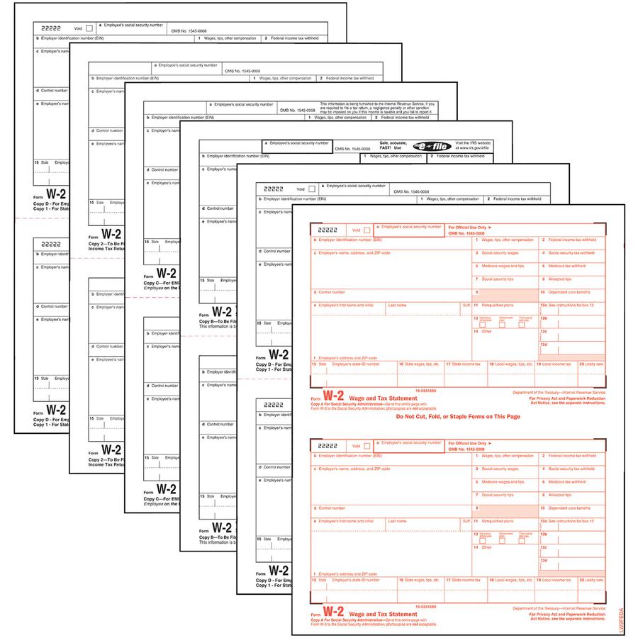 TOPS Laser W-2 Forms Kits - 6 Part - 5.50" x 8.50" Sheet Size - White Sheet(s) - 50 / Pack. Picture 2