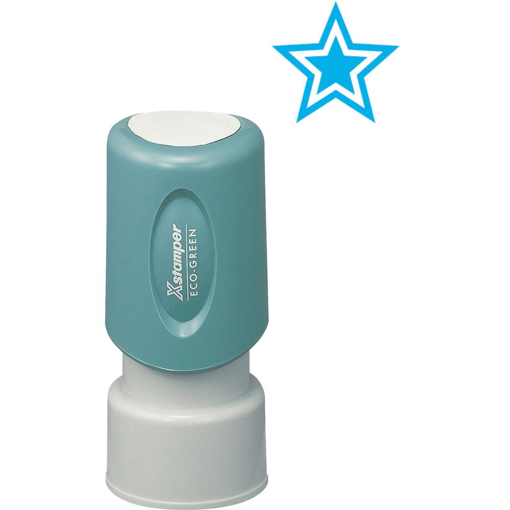 Xstamper Outlined Star Pre-inked Stamp - Design Stamp - "STAR" - 0.63" Impression Diameter - 100000 Impression(s) - Light Blue - Recycled - 1 Each. Picture 2