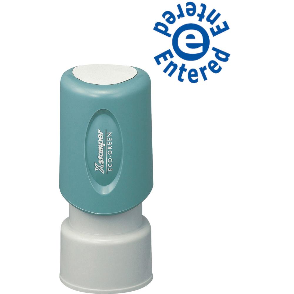 Xstamper Entered e Entered Pre-inked Stamp - Message Stamp - "ENTERED" - 0.63" Impression Diameter - 100000 Impression(s) - Blue - Recycled - 1 Each. Picture 2