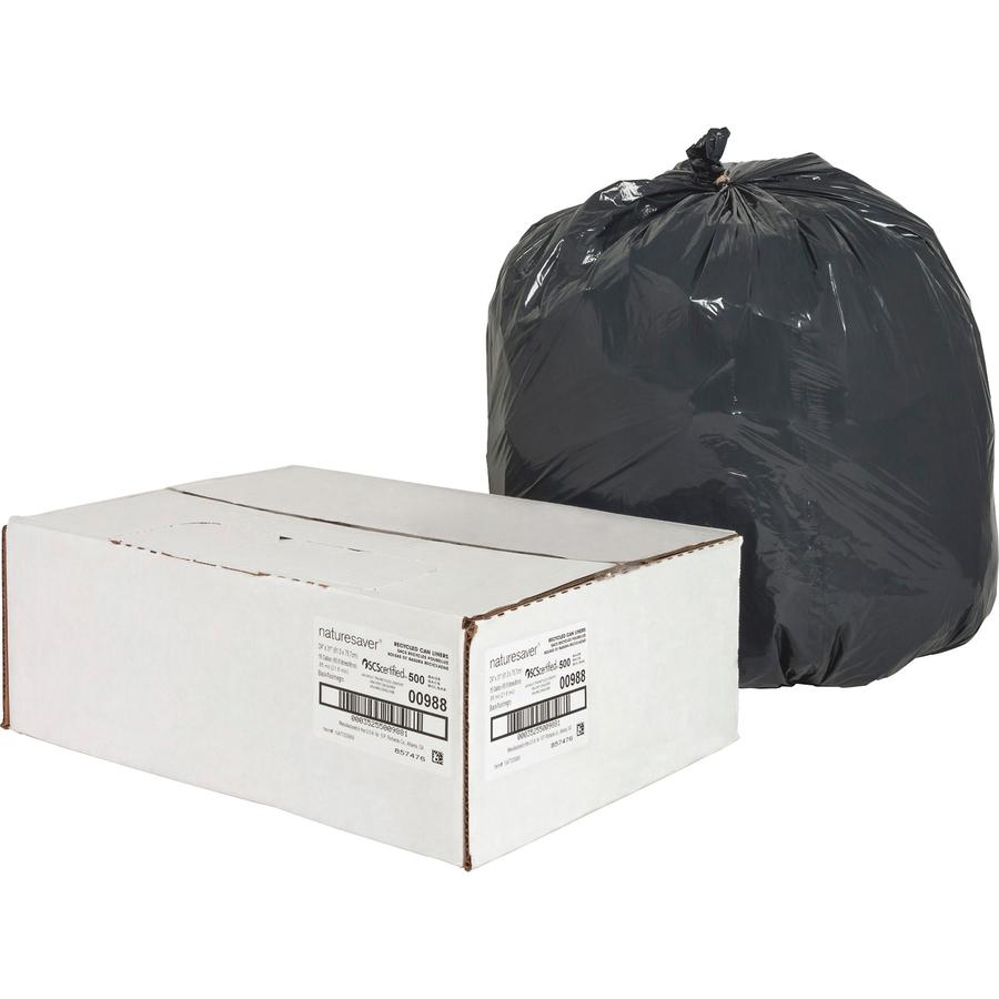 Nature Saver Black Low-density Recycled Can Liners - Small Size - 16 gal Capacity - 33" Length x 24" Width x 0.85 mil (22 Micron) Thickness - Low Density - Black - Plastic - Cleaning Supplies - Recycl. Picture 5