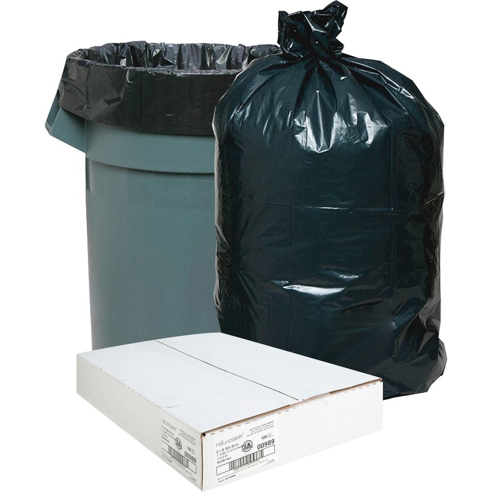 Nature Saver Black Low-density Recycled Can Liners - Medium Size - 33 gal Capacity - 39" Length x 33" Width x 1.25 mil (32 Micron) Thickness - Low Density - Black - Plastic - Cleaning Supplies - Recyc. Picture 8