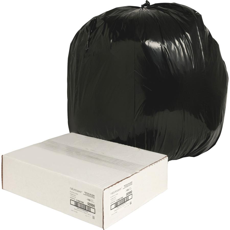 Nature Saver Black Low-density Recycled Can Liners - Large Size - 45 gal Capacity - 46" Length x 40" Width x 1.25 mil (32 Micron) Thickness - Low Density - Black - Plastic - Cleaning Supplies - Recycl. Picture 5