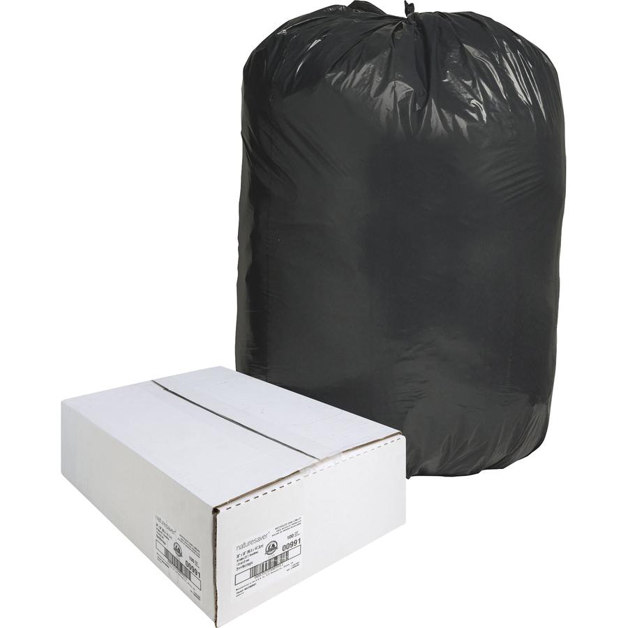 Nature Saver Black Low-density Recycled Can Liners - Extra Large Size - 60 gal Capacity - 58" Length x 38" Width x 1.25 mil (32 Micron) Thickness - Low Density - Black - Plastic - Cleaning Supplies - . Picture 10