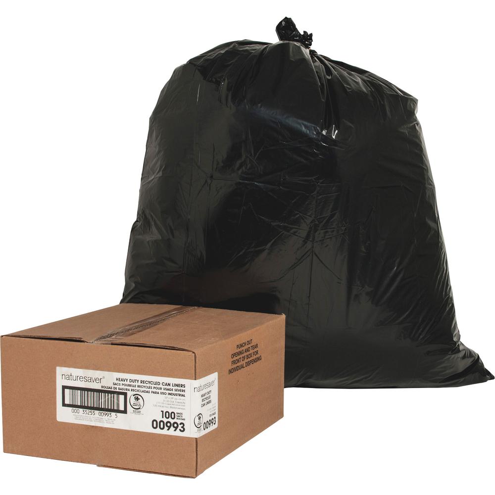 Nature Saver Black Low-density Recycled Can Liners - Medium Size - 33 gal Capacity - 1.65 mil (42 Micron) Thickness - Low Density - Black - Plastic - Cleaning Supplies - Yes - 1 Carton. Picture 3