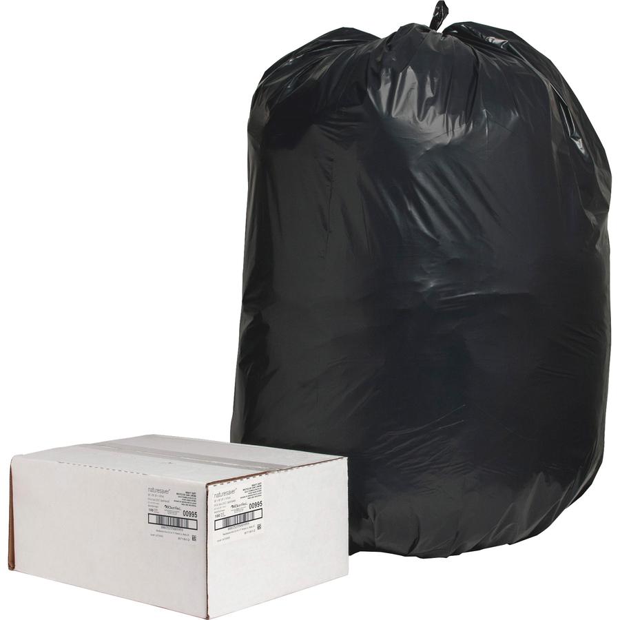 Nature Saver Black Low-density Recycled Can Liners - Extra Large Size - 60 gal Capacity - 58" Length x 38" Width x 2 mil (51 Micron) Thickness - Low Density - Black - Plastic - Cleaning Supplies - Rec. Picture 5