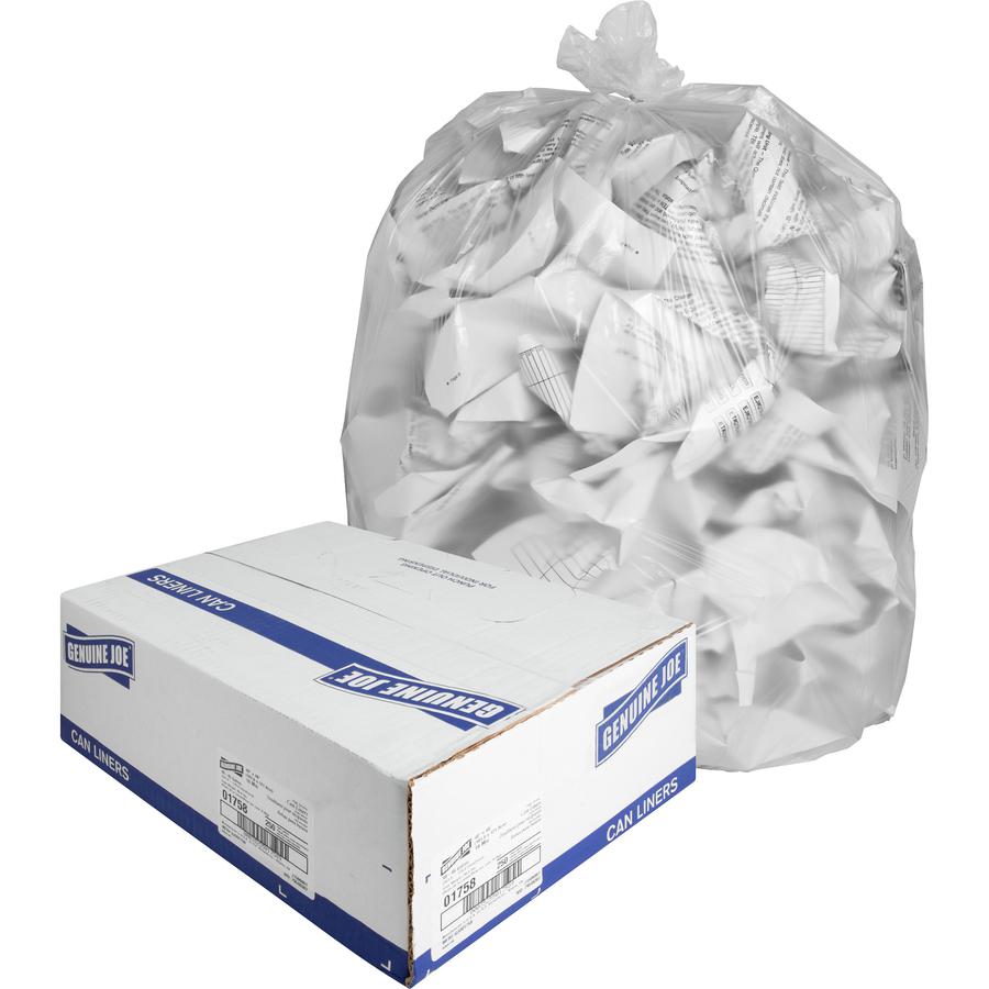 Genuine Joe High-density Can Liners - Large Size - 45 gal Capacity - 48" Length x 40" Width x 0.63 mil (16 Micron) Thickness - High Density - Clear - Resin - Office Waste, Industrial Trash - No - 25/R. Picture 9