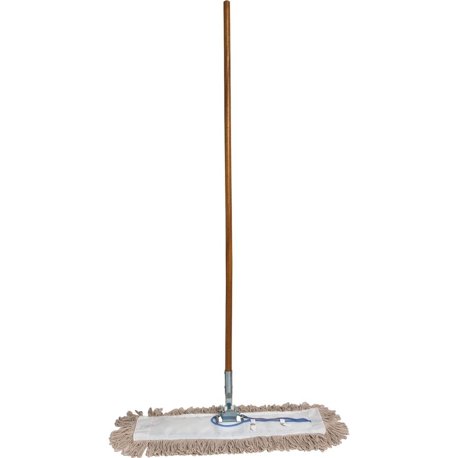 Genuine Joe Dust Mop Complete Combo - 24" Width Cotton Head - 60" Length x 0.94" Diameter Wood Handle - Swivel Head, Lightweight, Chrome Plated, Absorbent, Rust Resistant, Reinforced, Refillable - 1 E. Picture 4