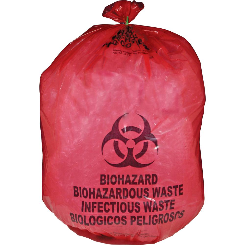 Medegen MHMS Red Biohazard Infectious Waste Bags - 25 gal Capacity - 41" Length x 31" Width x 1.10 mil (28 Micron) Thickness - Red - Office Waste - 50 / Box. Picture 2
