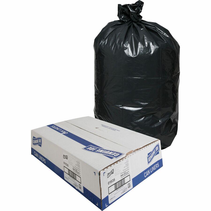 Genuine Joe Heavy-Duty Trash Can Liners - 60 gal Capacity - 56" Length x 39" Width x 1.50 mil (38 Micron) Thickness - Low Density - Black - Plastic Resin - Debris, Can, Waste - 50/Box - 1 Carton. Picture 9