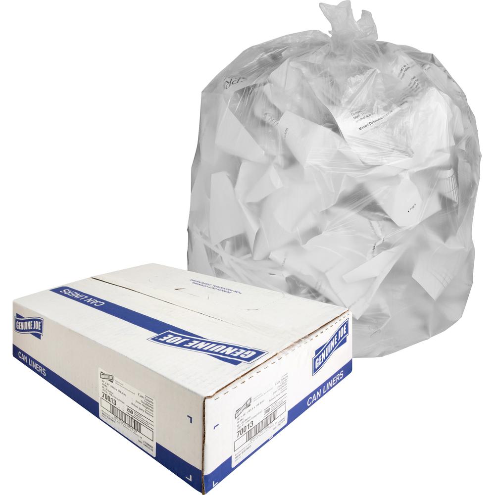 Genuine Joe Economy High-Density Can Liners - Large Size - 45 gal Capacity - 46" Length x 40" Width x 0.39 mil (10 Micron) Thickness - High Density - Translucent - Resin - No - 250 / Carton. Picture 5