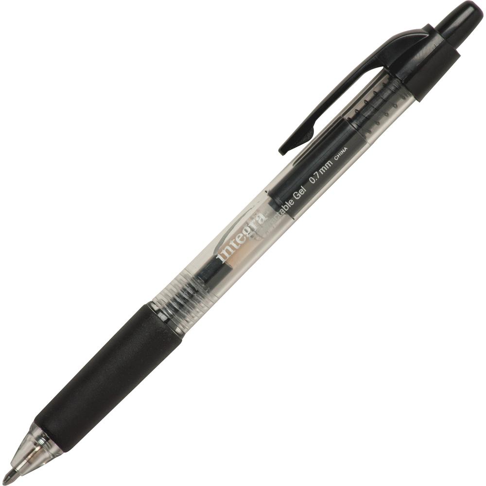 Integra Retractable 0.7mm Gel Pens - Retractable - Black Ink - Gel-based - Clear Barrel - Metal Tip - 1 Dozen. Picture 2