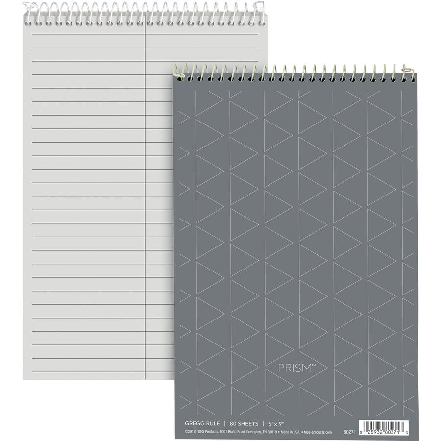 TOPS Prism Steno Books - 80 Sheets - Coilock - Gregg Ruled Margin - 6" x 9" Sheet Size - Gray Paper - Stiff-back, Perforated - 4 / Pack. Picture 3