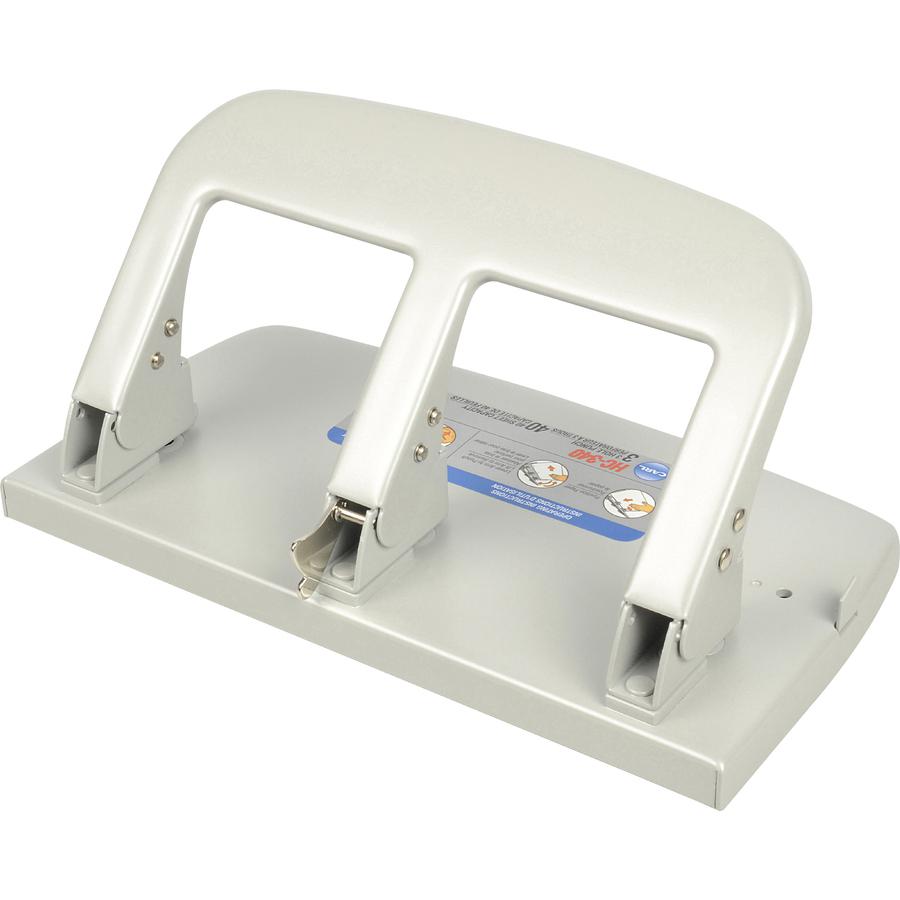 CARL Heavy-duty 3-Hole Punch with Tray - 3 Punch Head(s) - 40 Sheet of 20lb Paper - 9/32" Punch Size - Silver. Picture 2