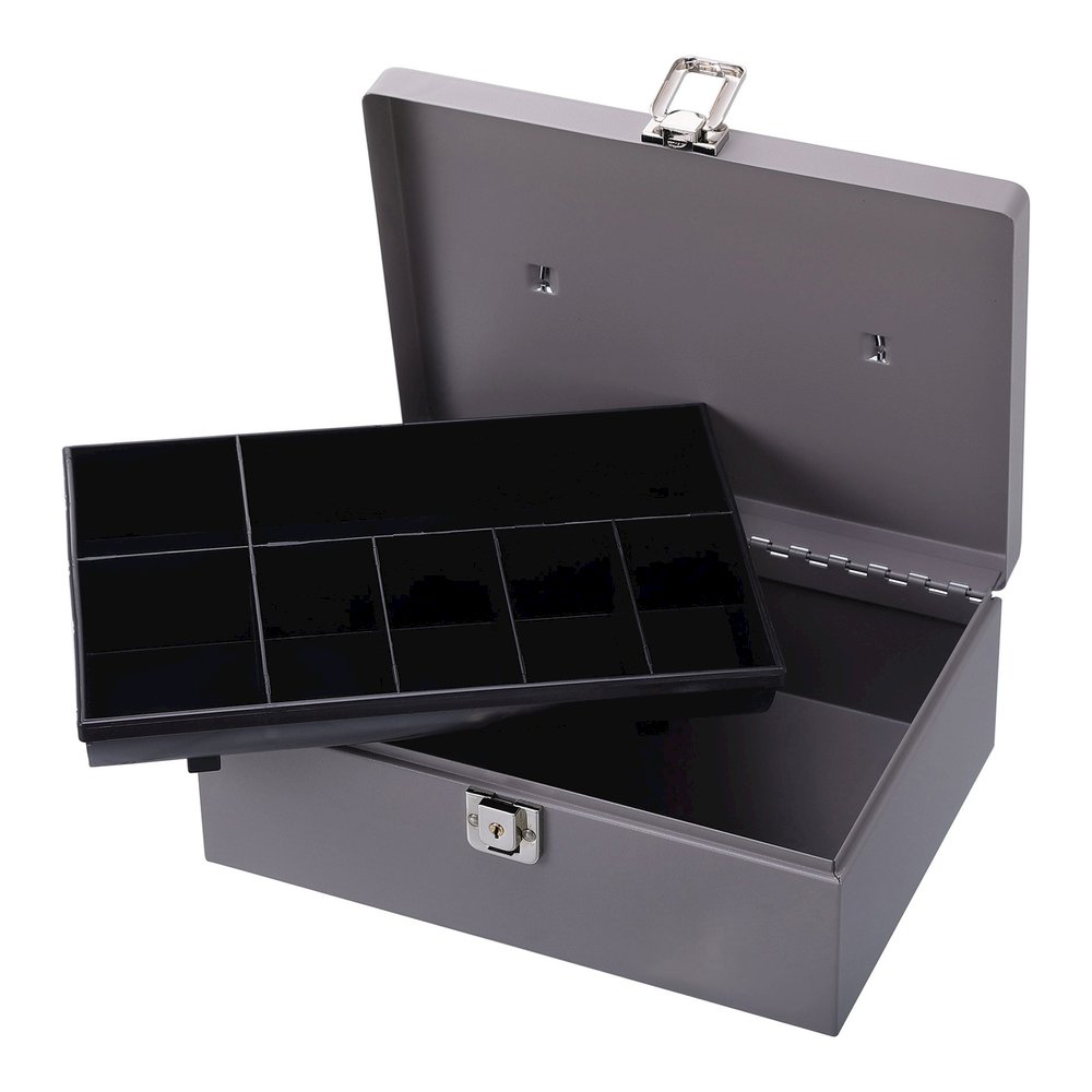 Sparco All-Steel Cash Box with Latch Lock - 1 Bill - 6 Coin - Steel - Gray - 4" Height x 11" Width x 7.8" Depth. Picture 5
