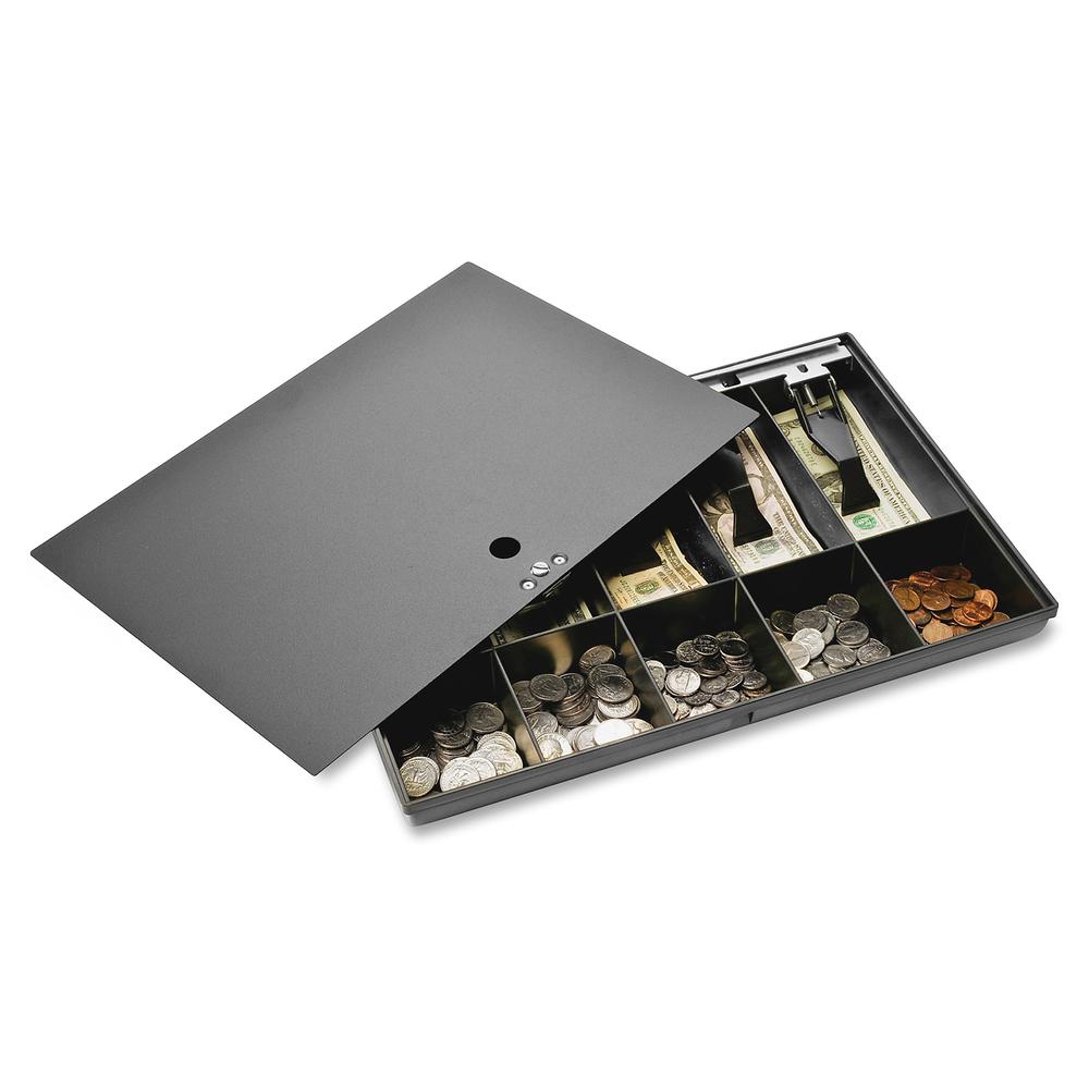 Sparco Locking Cover Money Tray - 5 Bill/5 Coin Compartment(s) - Black - Plastic, Steel - 1 Each. Picture 3