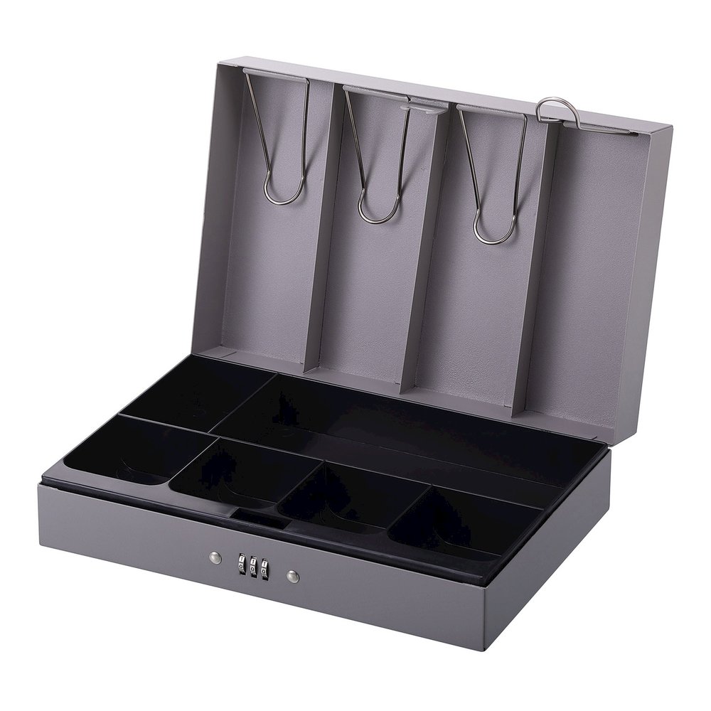 Sparco Steel Combination Lock Steel Cash Box - 6 Coin - Steel - Gray - 3.2" Height x 11.5" Width x 7.8" Depth. Picture 5