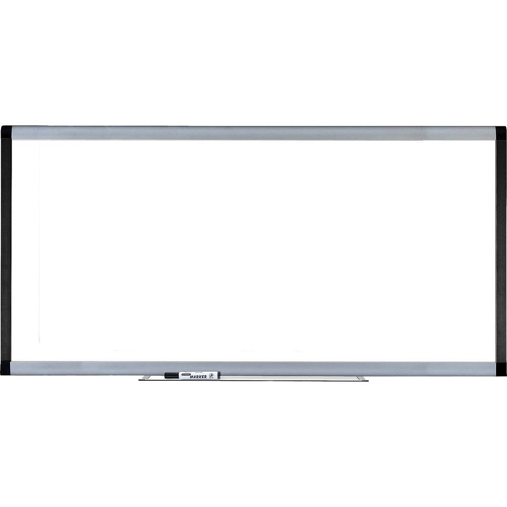 Lorell Signature Series Magnetic Dry-erase Markerboard - 96" (8 ft) Width x 48" (4 ft) Height - Coated Steel Surface - Silver, Ebony Frame - Magnetic - 1 Each. Picture 2