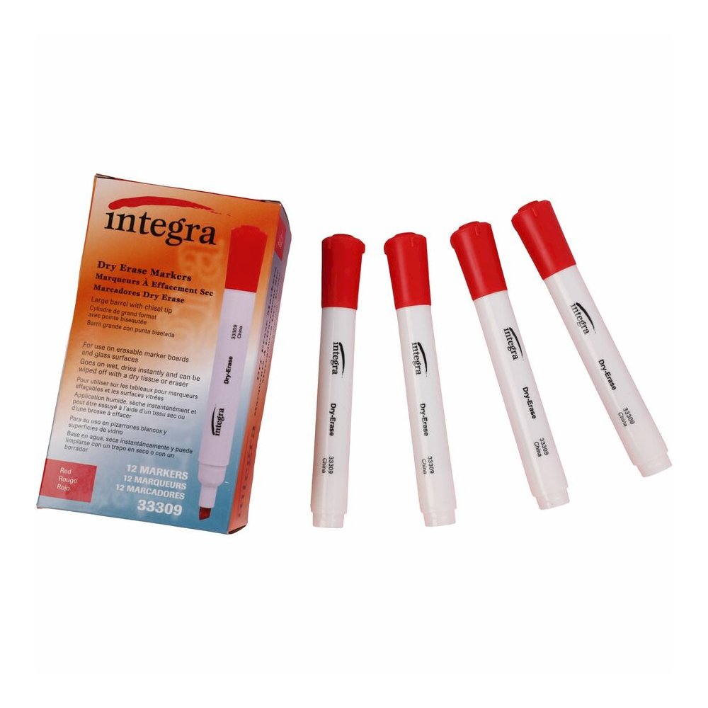 Integra Chisel Point Dry-erase Markers - Red Ink - 1 Dozen. Picture 5