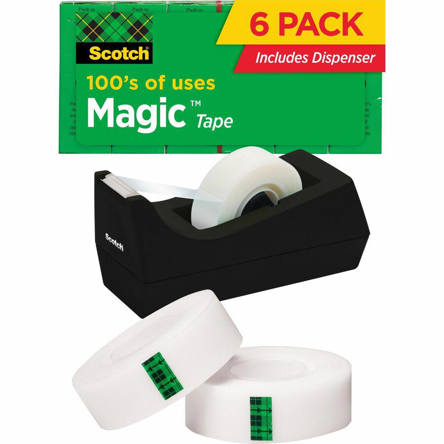 Scotch 3/4"W Magic Tape - 27.78 yd Length x 0.75" Width - 1" Core - Matte - Clear - Dispenser Included - Desktop Dispenser - Split Resistant, Tear Resistant - For Mending, Splicing - 6 / Pack. Picture 2