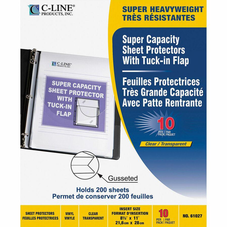 C-Line Super Capacity Super Heavyweight Vinyl Sheet Protectors with Tuck-In Flap - Clear, Top Loading, 11 x 8-1/2, 10/PK, 61027. Picture 4