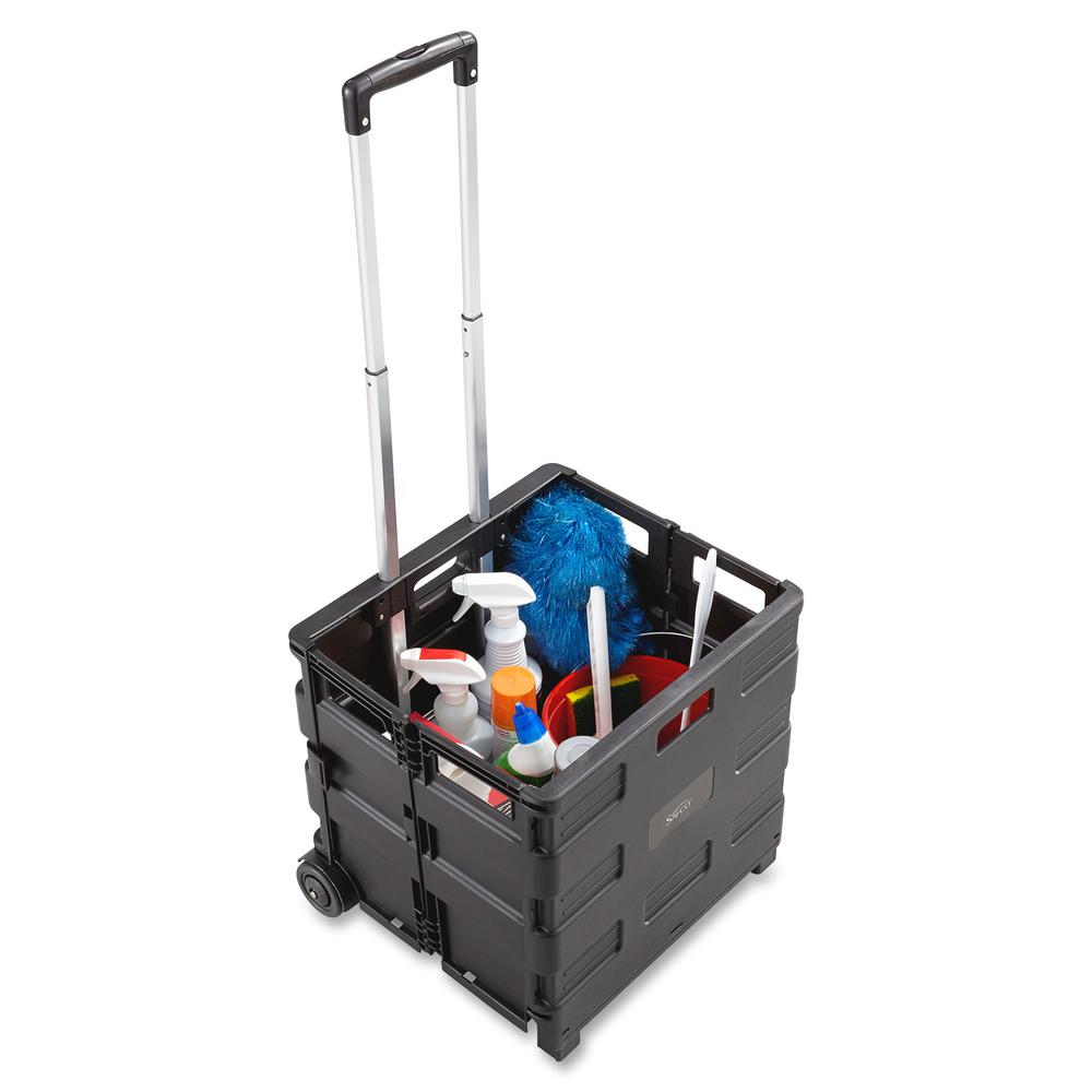 Safco Stow Away Folding Caddy - Telescopic Handle - 50 lb Load Capacity - 2 Casters - 16.50" Width x 14.50" Depth x 39" Height - Black, Silver - 1 Each. Picture 3