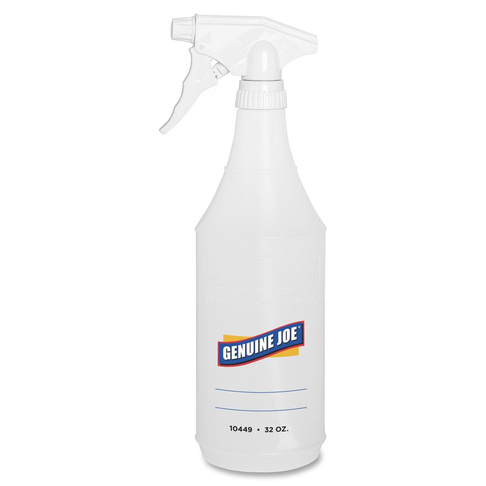 Genuine Joe 32 oz Trigger Spray Bottle - Suitable For Cleaning - Adjustable, Flexible, Graduated - 1 Pair - Clear. Picture 3