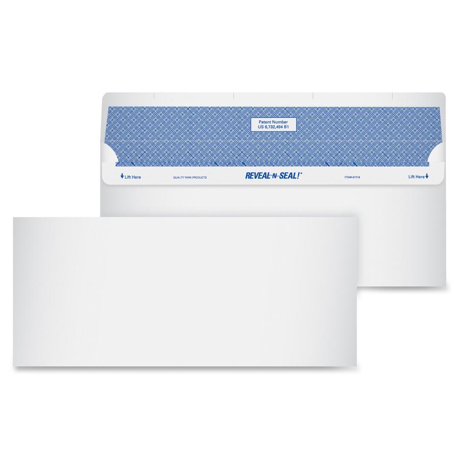 Quality Park No. 10 Security Tinted Business Envelopes with Reveal-N-Seal&reg; Self-Seal Closure - Security - #10 - 4 1/8" Width x 9 1/2" Length - 24 lb - 500 / Box - White. Picture 2