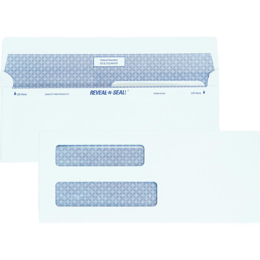 Quality Park No. 8 5/8 Double-Window Security Envelopes with Reveal-N-Seal&reg; Self-Seal Closure - Double Window - #8 5/8 - 3 5/8" Width x 8 5/8" Length - 24 lb - Self-sealing - 500 / Box - White. Picture 6
