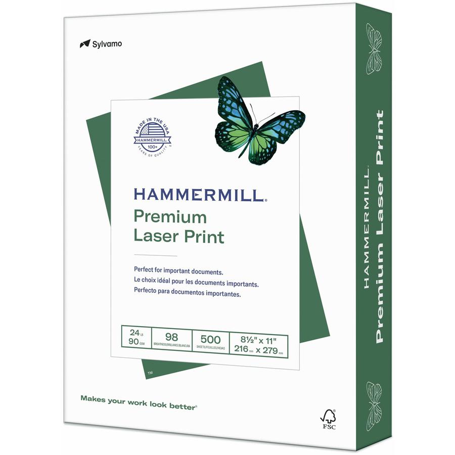 Hammermill Premium Laser Print Copy Paper - White - 98 Brightness - Legal - 8 1/2" x 11" - 24 lb Basis Weight - Ultra Smooth - Jam-free - White - 500 Sheets - 500 Sheets per Ream - 10 / Carton. Picture 2