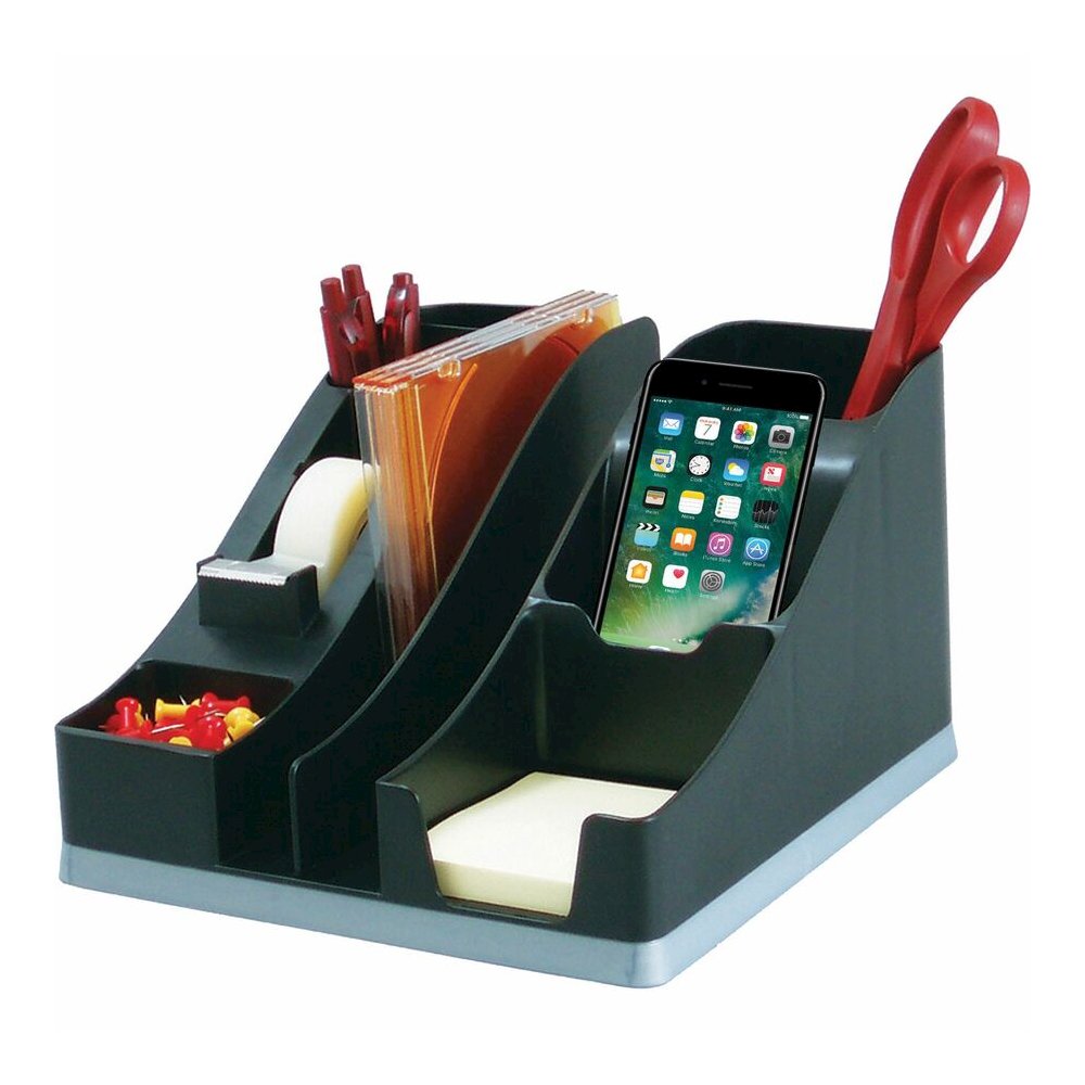 Deflecto Silouettes All-in-One Caddy - 6 Compartment(s) - 5.19" Height x 8.13" Width x 9.13" Depth - Desktop - Cable Management, Removable Divider - Silver - 1 Each. Picture 8