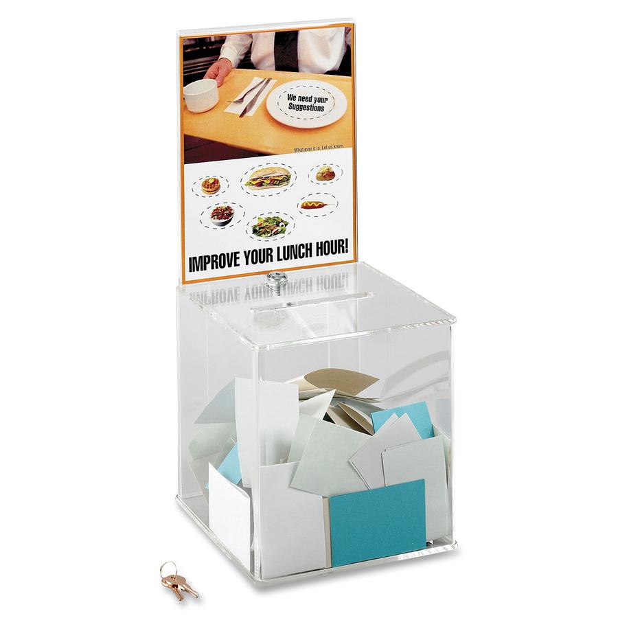 Safco Customizable Locking Acrylic Collection Box - Compartment Size : 5.75" x 0.50" - 21" Height x 9.25" Width x 9.25" Depth - Lockable - Clear - Acrylic - 1 Each. Picture 2