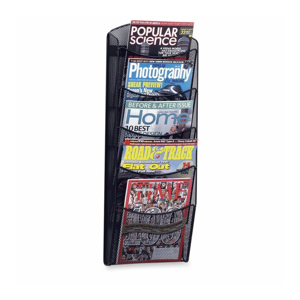 Safco 5-Pocket Onyx Mesh Literature Organizer - 5 Pocket(s) - 28.33" Height x 10.25" Width x 3.50" Depth - Wall Mountable - Powder Coated - Black - Steel - 1 Each. Picture 3