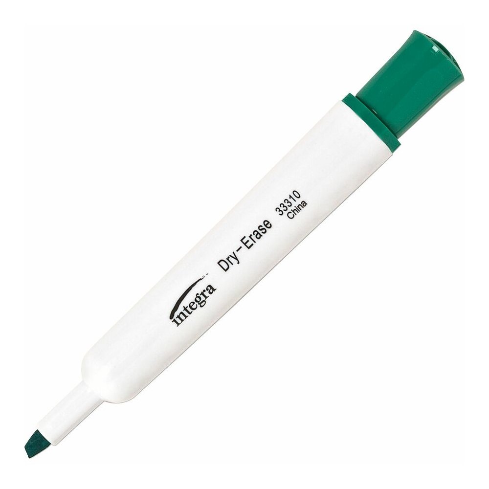 Integra Chisel Point Dry-erase Markers - Green Ink - Fiber Tip - Writing - 1 Dozen. Picture 8