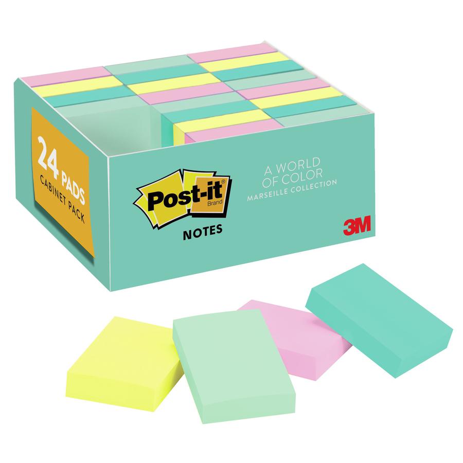 Post-it&reg; Notes Value Pack - Beachside Caf&eacute; Color Collection - 2400 - 1 1/2" x 2" - Rectangle - Unruled - Fresh Mint, Aqua Splash, Sunnyside, Papaya Fizz - Paper - Self-adhesive, Repositiona. Picture 6