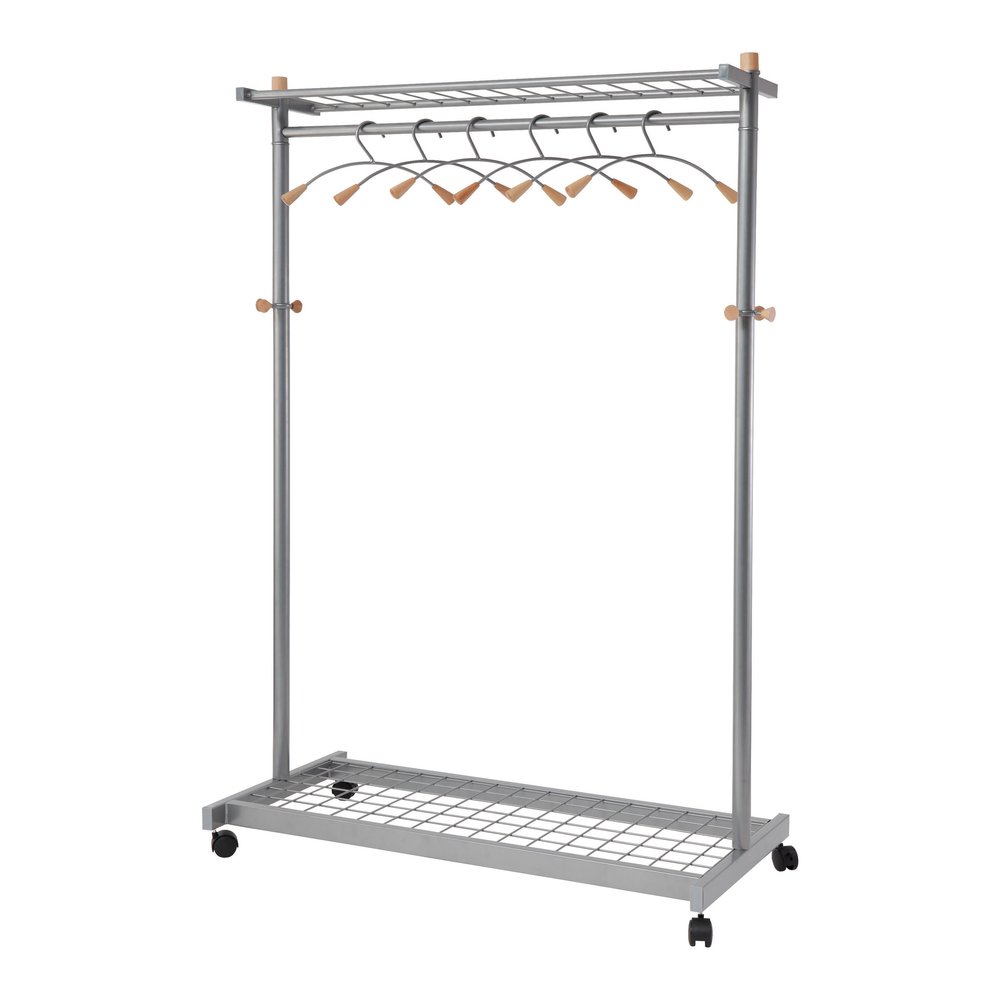 Alba 2-shelf Mobile Chrome Coat Rack - 36 x Hanger - 72" Height x 45" Width x 22" Depth - Hanging Hook, Built-in Wheels - Chrome - 1 Each. Picture 6