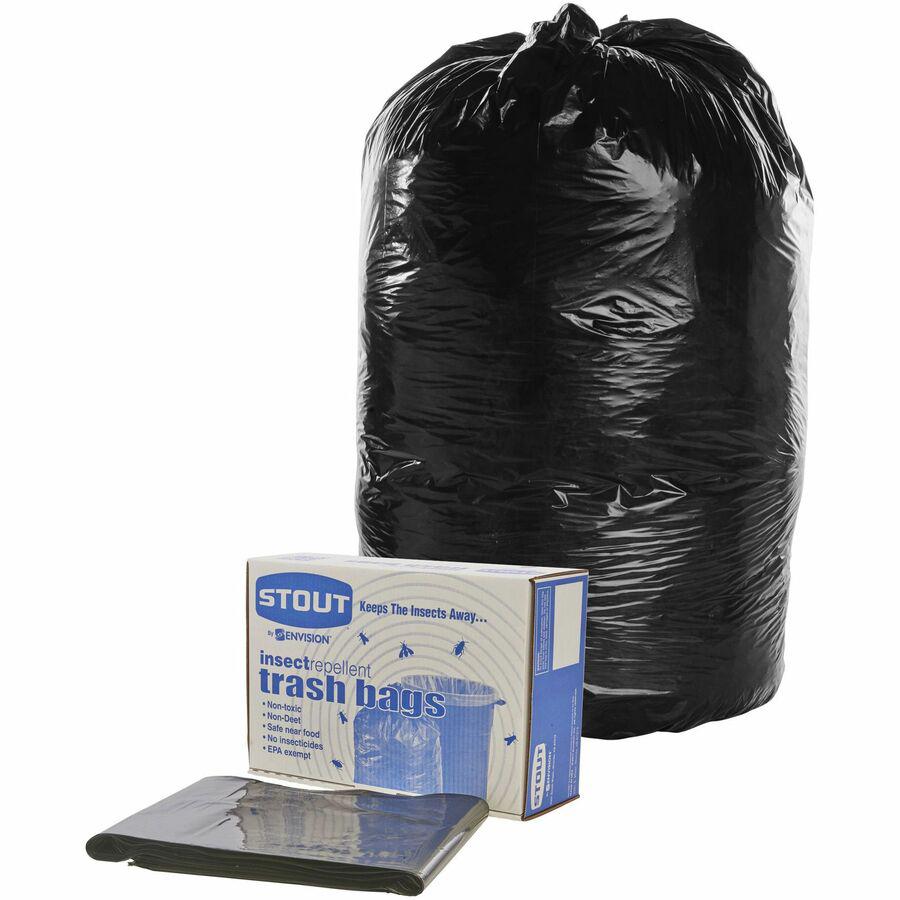 Stout Insect Repellent Trash Bags - 45 gal Capacity - 33" Width x 45" Length - 2 mil (51 Micron) Thickness - Black - Polyethylene - 65/Carton - Recycled. Picture 19