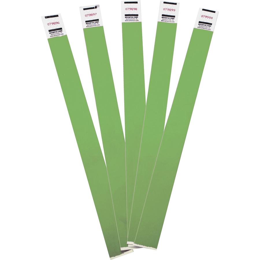 Advantus Tyvek&reg; Wristbands - 100 / Pack - 9.8" Height x 0.8" Width Length - Green - Tyvek. Picture 2