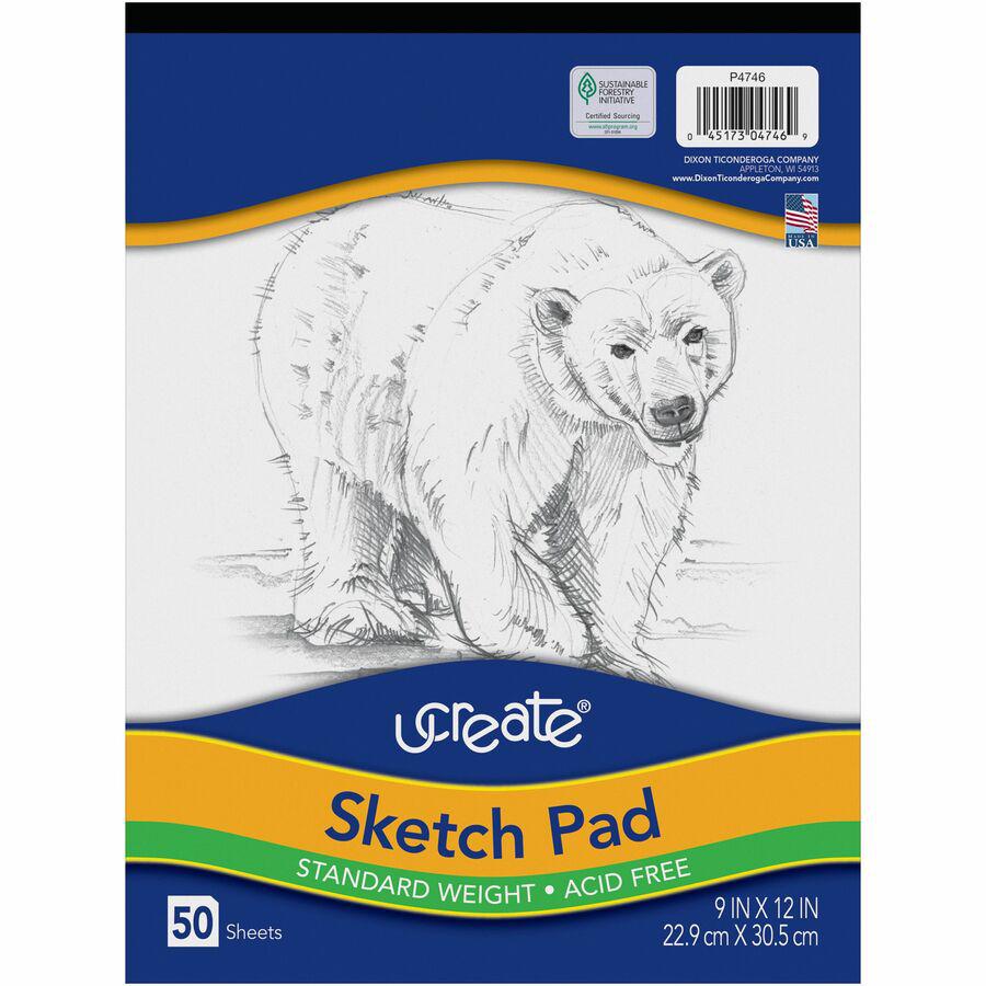 UCreate Medium Weight Sketch Pads - 50 Sheets - 9" x 12" - White Paper - Acid-free, Mediumweight - Recycled - 50 / Pad. Picture 4