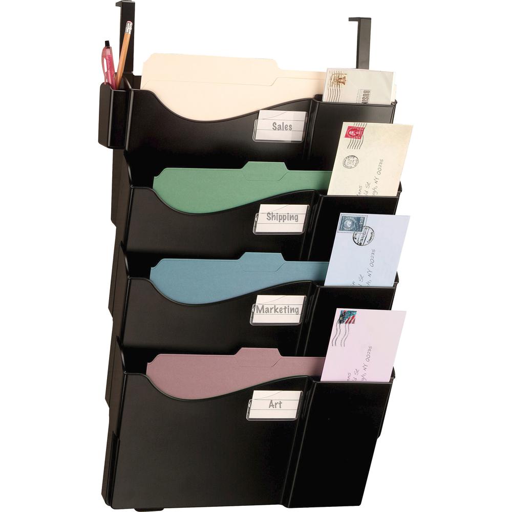 Officemate Grande Central Filing System, 4 Pockets w/Hanger Set - 4 Pocket(s) - 27.5" Height x 16.6" Width x 5" Depth - Wall Mountable - Black - 1 / Pack. Picture 2