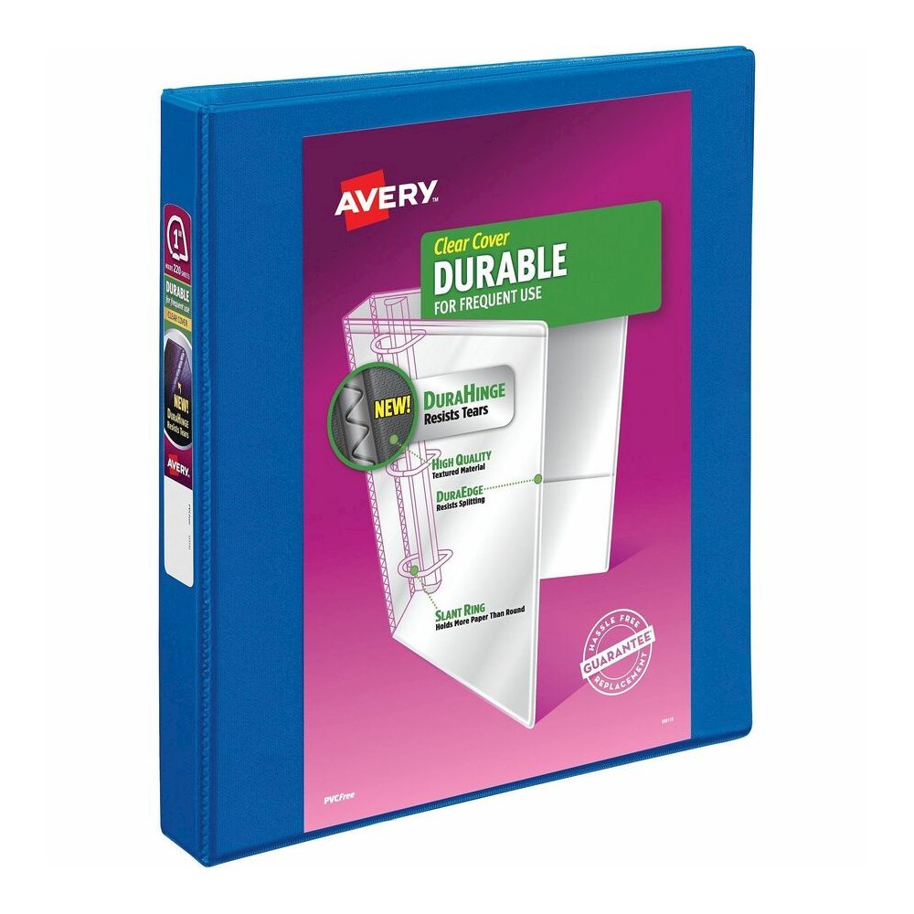 Avery&reg; Durable View 1.5" Binder, Blue Binder (17024) - 1" Binder Capacity - Letter - 8 1/2" x 11" Sheet Size - 250 Sheet Capacity - 1 2/5" Spine Width - 3 x 1" Ring - Fastener: Slant Ring - Pocket. Picture 5