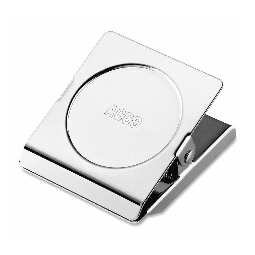 ACCO Square Large Magnetic Clip - Large - 2.3" Length - 1.13" Size Capacity - Magnetic, Rust Resistant - Silver - Metal, Chrome - 12 / Box. Picture 6