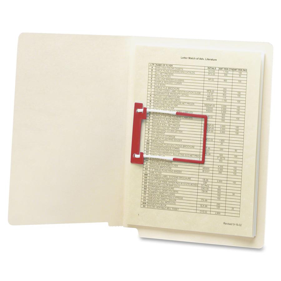 Smead U-Clip Bonded Fasteners - 2" Size Capacity - for Folder - Flexible, Heavy Duty, Self-adhesive, Acid-free - 100 / Box - Red, White - Poly. Picture 2