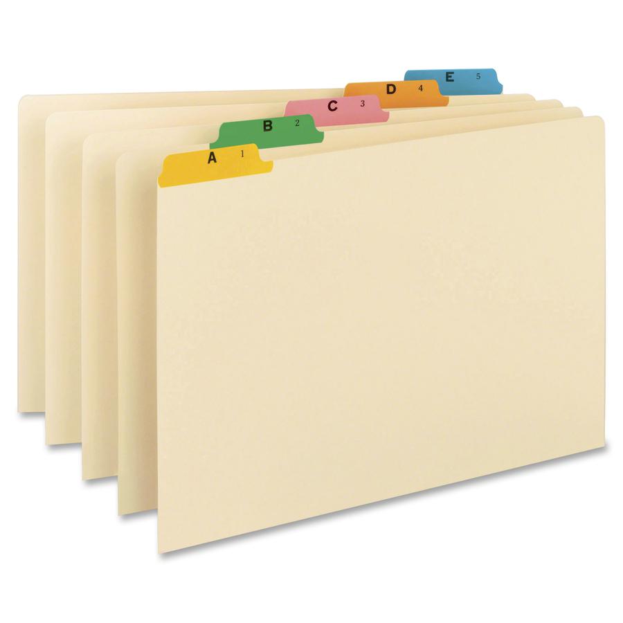 Smead Filing Guides with Alphabetic Indexing - Printed Tab(s) - Character - A-Z - Legal - 8.50" Width x 14" Length - Manila Manila Divider - Green, Pink, Blue, Salmon, Yellow Tab(s) - Recycled - 25 / . Picture 3