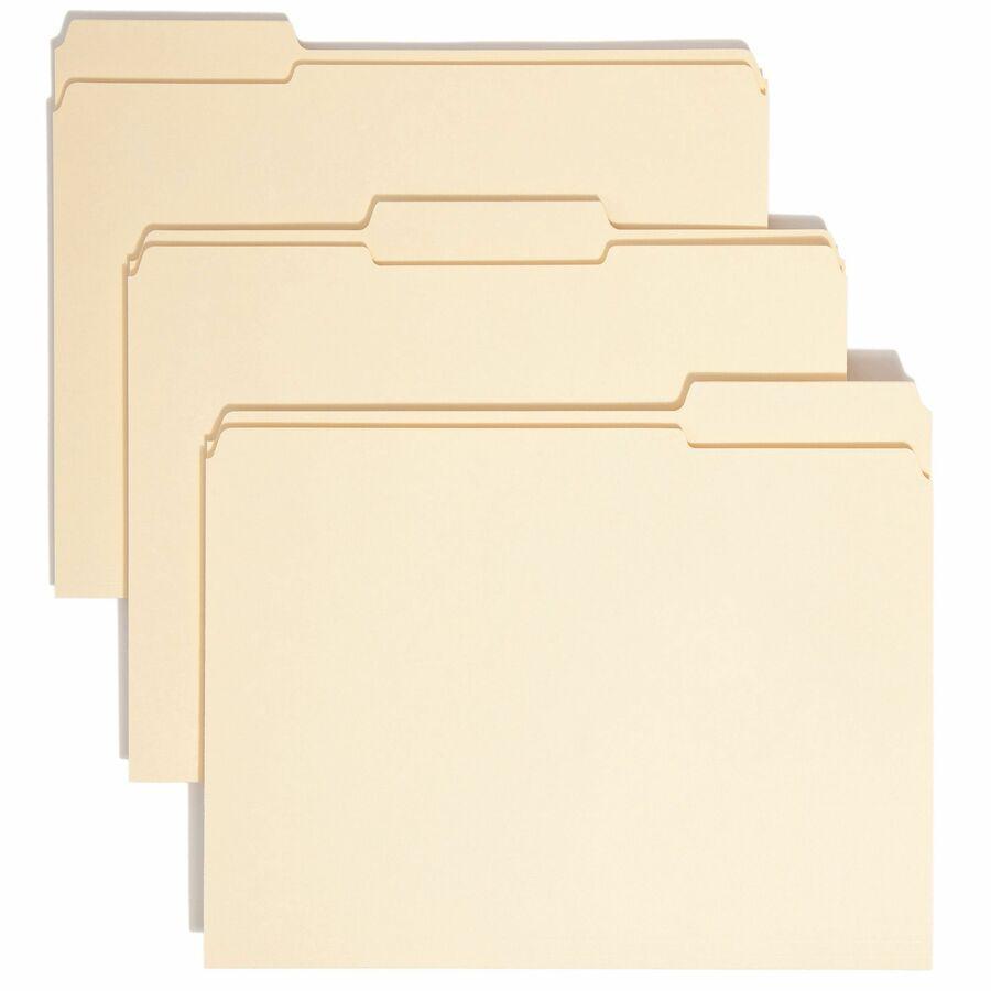 Smead 1/3 Tab Cut Letter Recycled Top Tab File Folder - 8 1/2" x 11" - Top Tab Location - Assorted Position Tab Position - Manila - Manila - 100% Recycled - 100 / Box. Picture 9