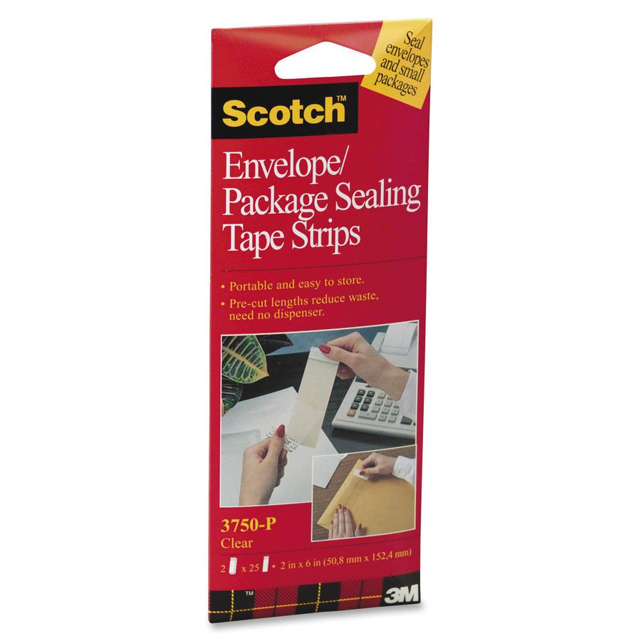 Scotch Envelope/Package Sealing Tape Strips - 6" Length x 2" Width x 3.1 mil Thickness - 3" Core - Clear - Synthetic Rubber Backing - Split Resistant, Moisture Resistant - For Protecting, Sealing, Pac. Picture 4