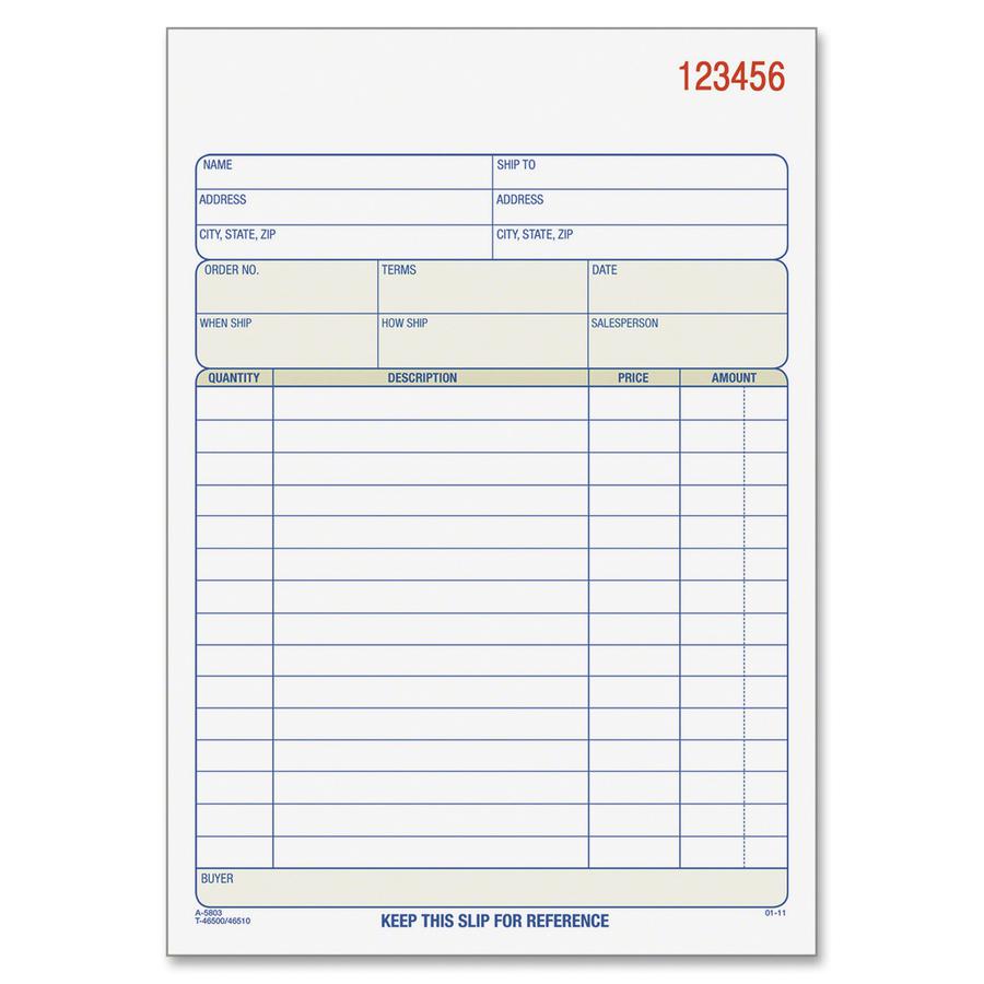 TOPS 3-part/15-item Sales Order Book - 50 Sheet(s) - 15 lb - 3 PartCarbonless Copy - 7.94" x 5.56" Form Size - White, Canary, Pink - Blue Print Color - 1 Each. Picture 2
