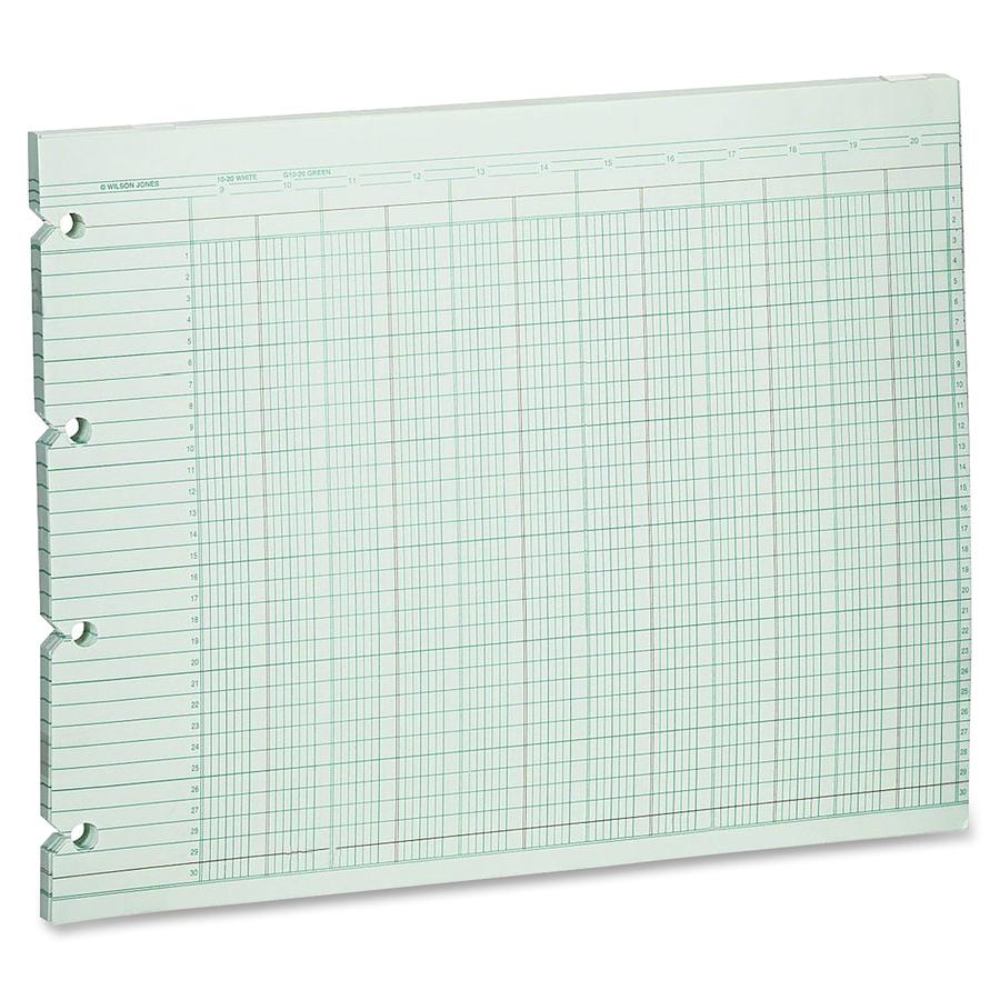 Wilson Jones 20-Column Ruled Sheets - 24 lb - Double Sided Sheet - Ledger - 11.88" x 9.25" Sheet Size - 4 x Holes - 20 Columns per Sheet - Green Sheet(s) - Brown, Green Print Color - Paper - 100 / Pac. Picture 2