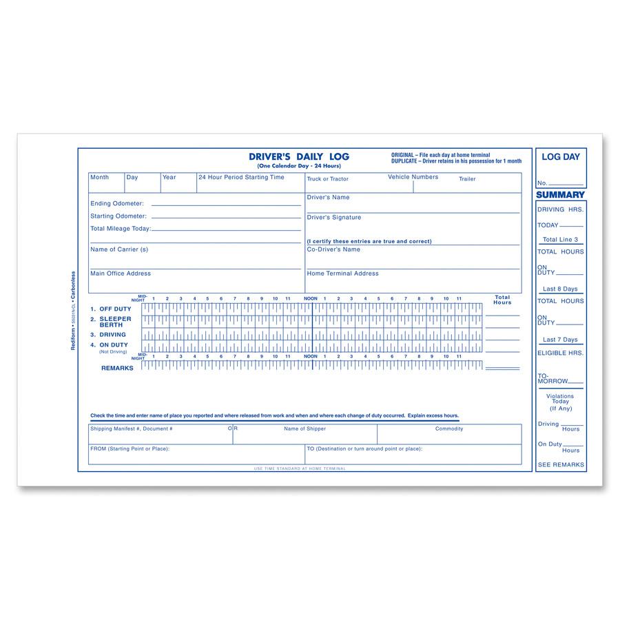 Rediform Carbonless 2-part Driver's Daily Log Book - 2 PartCarbonless Copy - 5.37" x 8.75" Form Size - White - Black Print Color - Recycled - 1 Each. Picture 4