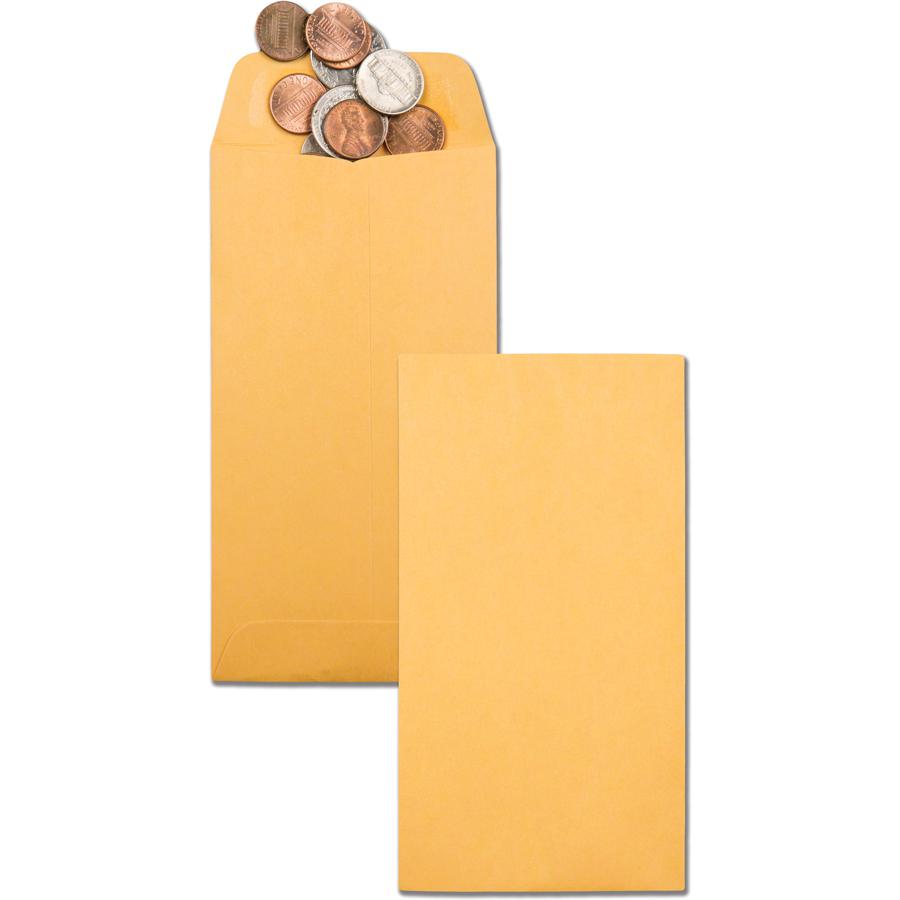 Quality Park No. 7 Coin and Small Parts Envelopes with Gummed Flap - Coin - #7 - 3 1/2" Width x 6 1/2" Length - 28 lb - Gummed - Brown Kraft - Kraft - 500 / Box. Picture 3